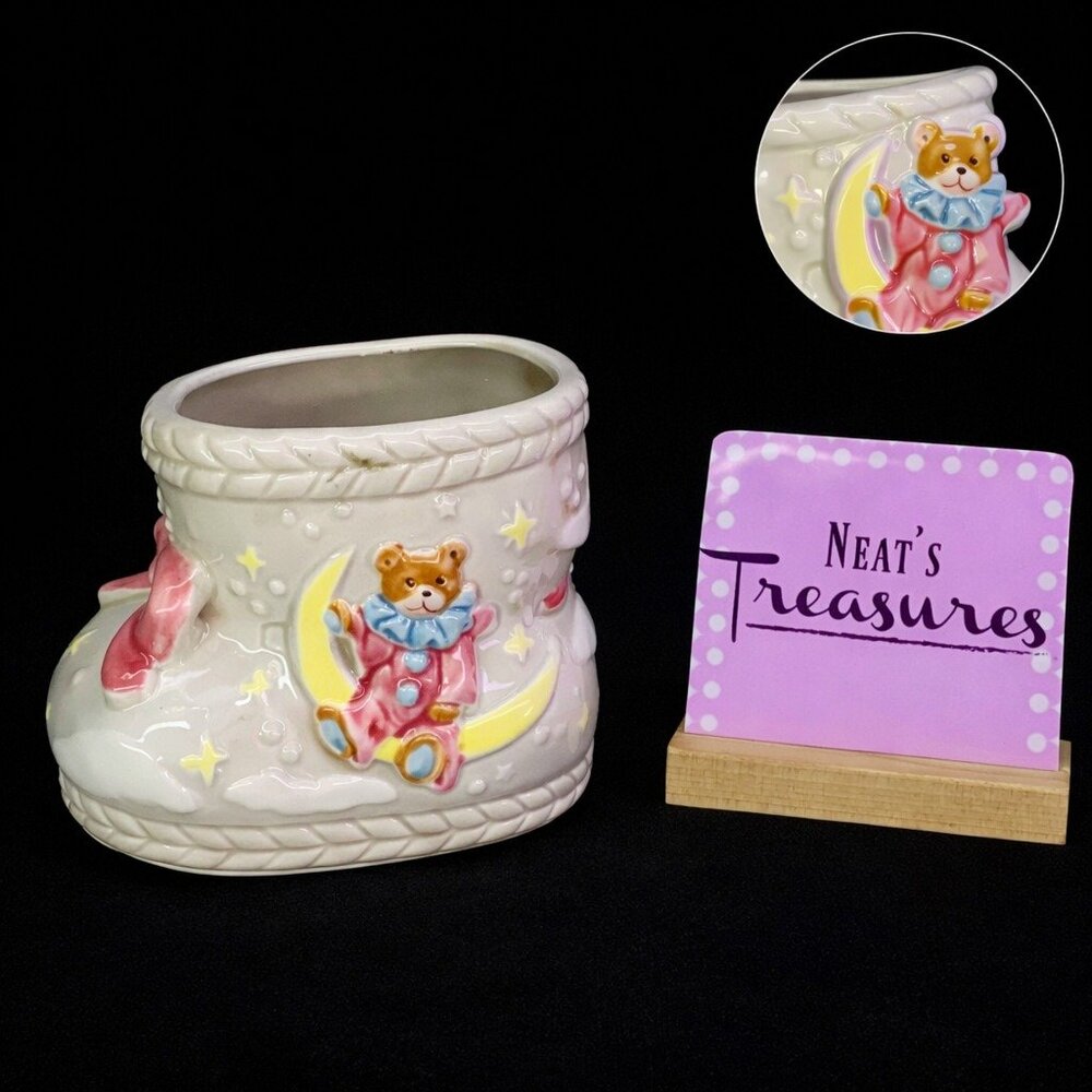 Vintage 60's Mid Century Inarco BABY BOOTIE Bear Moon Nightttime Ceramic Planter